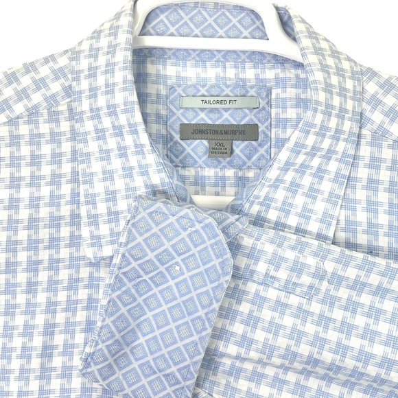Johnston & Murphy Other - Johnston & Murphy Button Down Shirt Mens XXL Blue White Tailored Fit Geometric